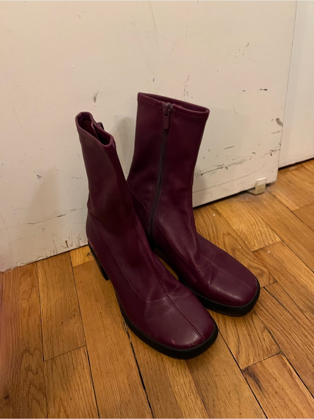 Women's Vince Purple Stretch Leather Mid-Calf Boots
